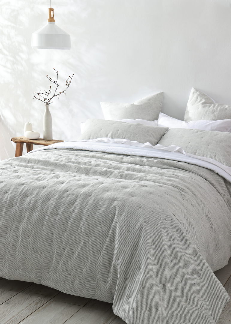 MM Linen Laundered Linen Pinstripe Cloud Bedspread Set  European Flax Linen image 1